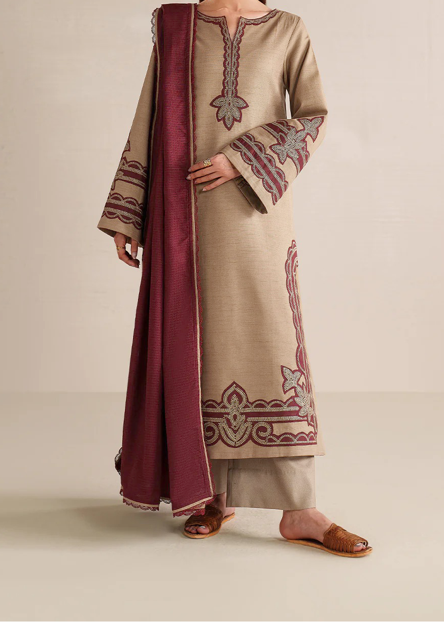 SMT W987-Embroidered 3pc Marina Dress With Printed Shawl.