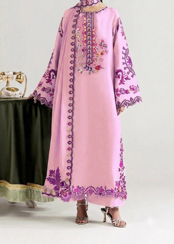 SMT S1529 - Embroidered 3pc Lawn Dress With Embroidered Chiffon Dupatta.