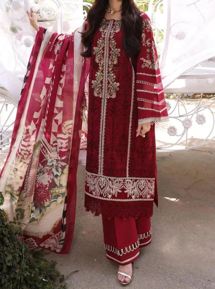 SMT S671 -Shifli Embroidered 3pc lawn dress with Digital Printed silk dupatta.