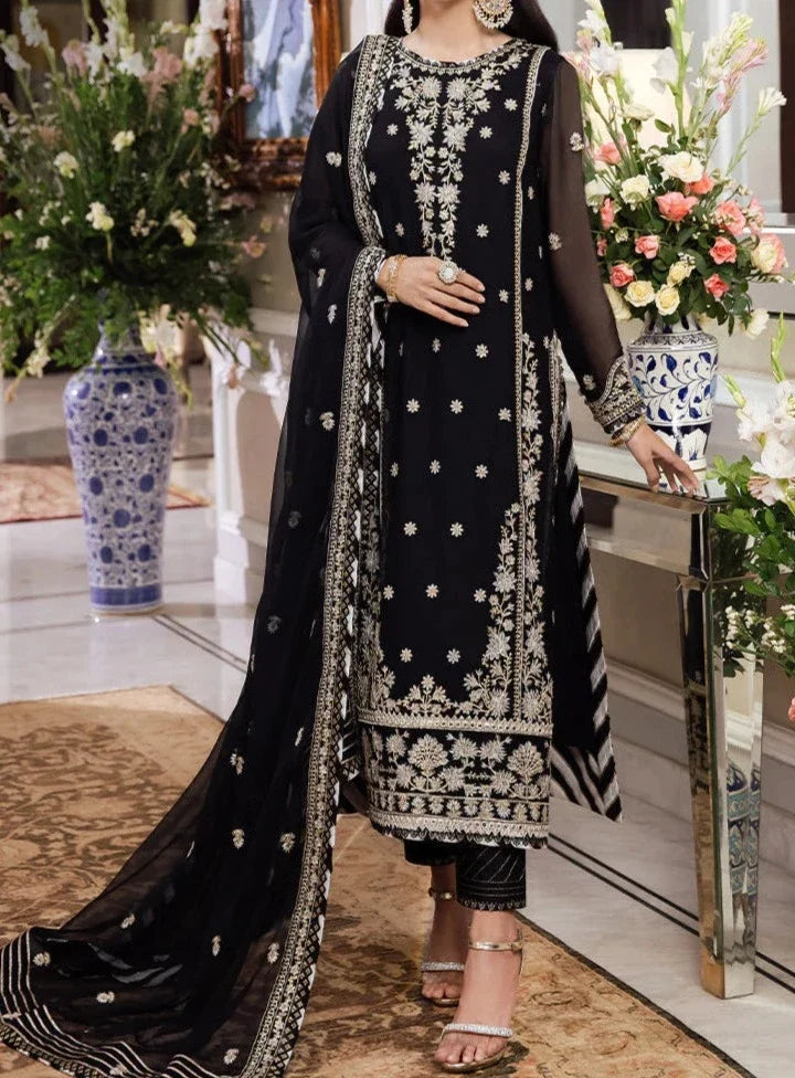 SMT W410-Embroidered 3pc karandi dress with Embroidered chiffon dupatta.