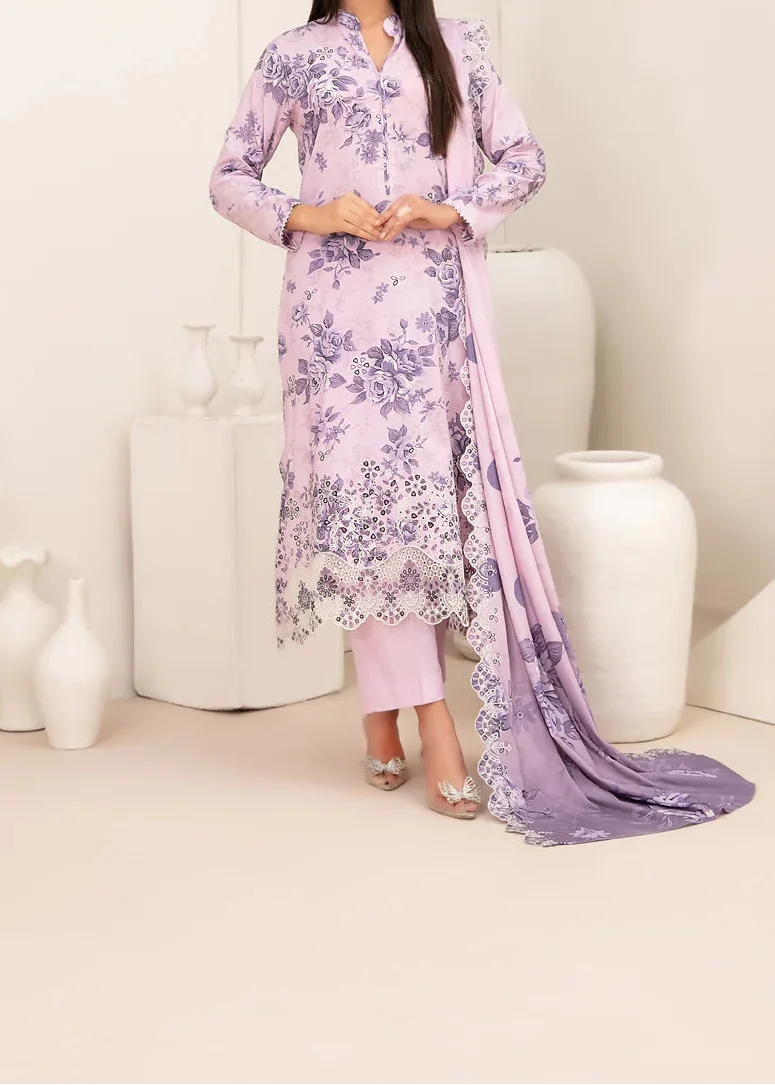 SMT S1318 - Printed & Embroidered 3pc Lawn Dress With Embroidered Chiffon Dupatta.
