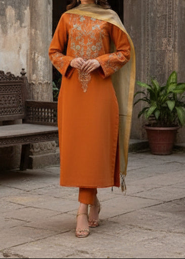 SMT W479- Embroidered 3pc marina dress with Dyed shawl.