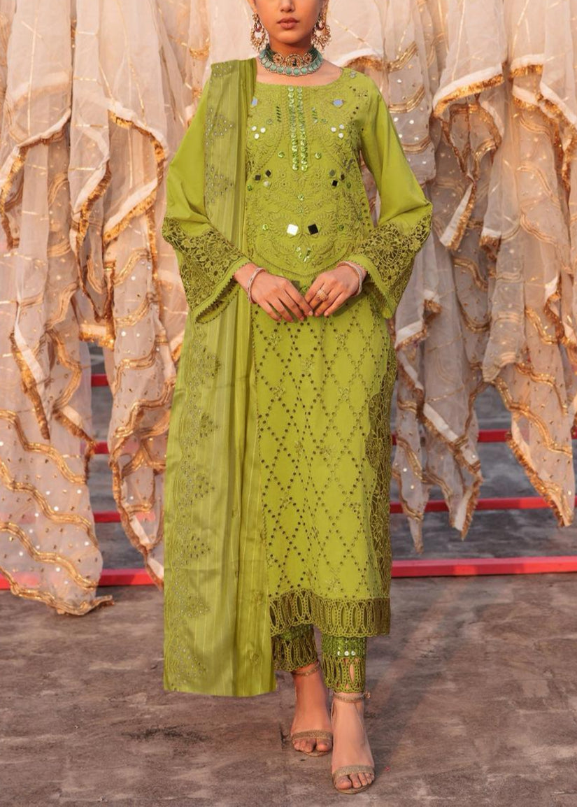 SMT S962-Embroidered 3PC CHIKANKARI Lawn Dress With Embroidered Chiffon Dupatta.