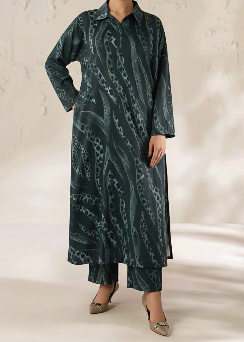 SMT W842 - Digital Printed 3pc Karandi Dress With Digital Printed Karandi Shawl.