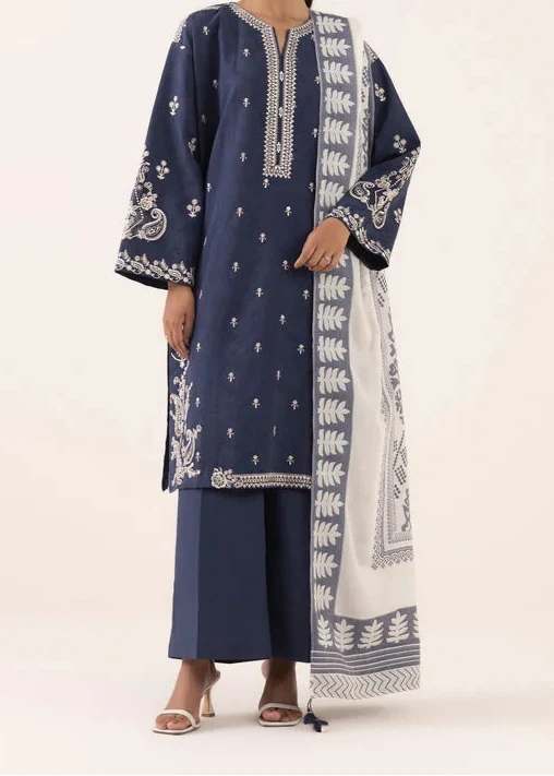 SMT W826-Embroidered 3pc Marina Dress With Printed Shawl.