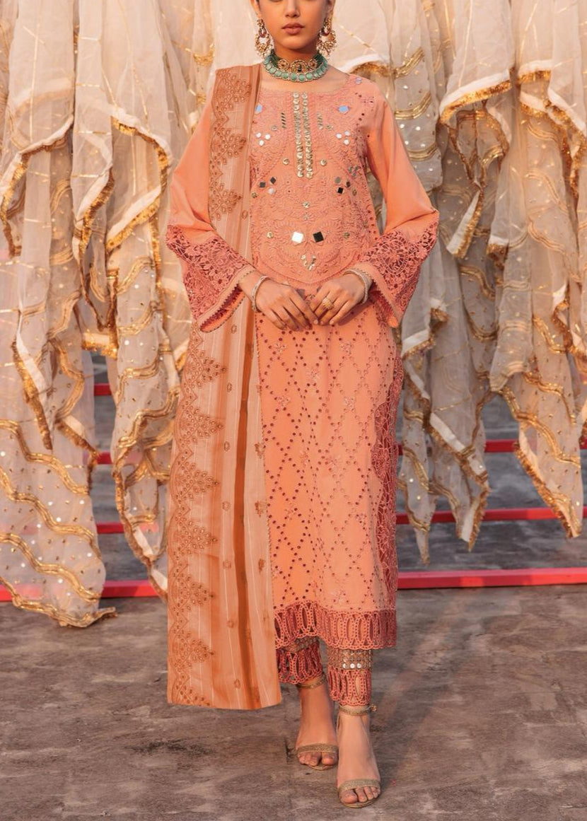 SMT S972-Embroidered 3PC CHIKANKARI Lawn Dress With Embroidered CHIKANKARI Chiffon Dupatta.
