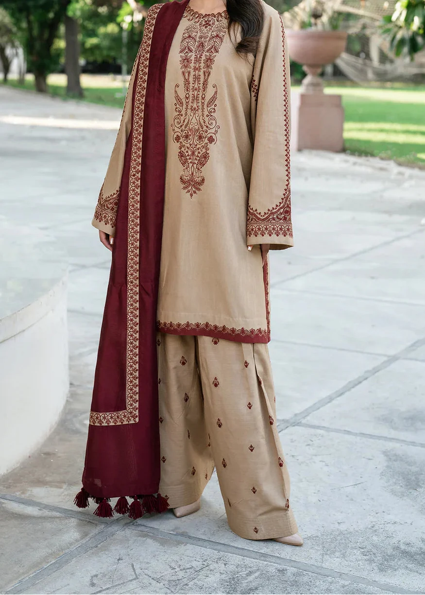 SMT Z-(W709) - Stitched Embroidered 3pc Marina Dress With Printed Shawl