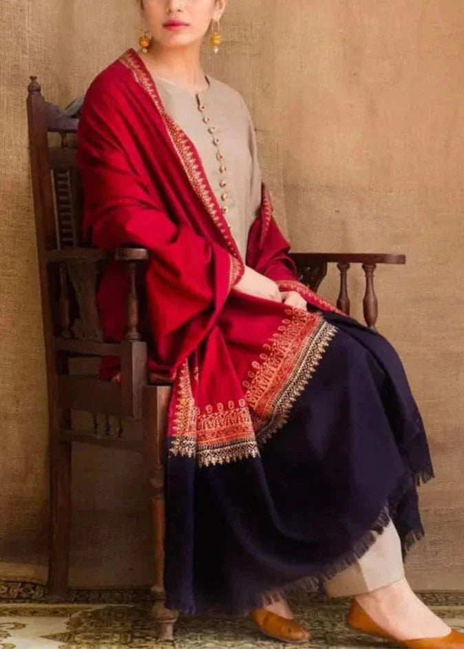 SMT W623-Embroidered 3pc Marina Dress With Printed Shawl.