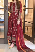 SMT W291- Embroidered 3pc Kataan Silk dress With Embroidered chiffon dupatta.