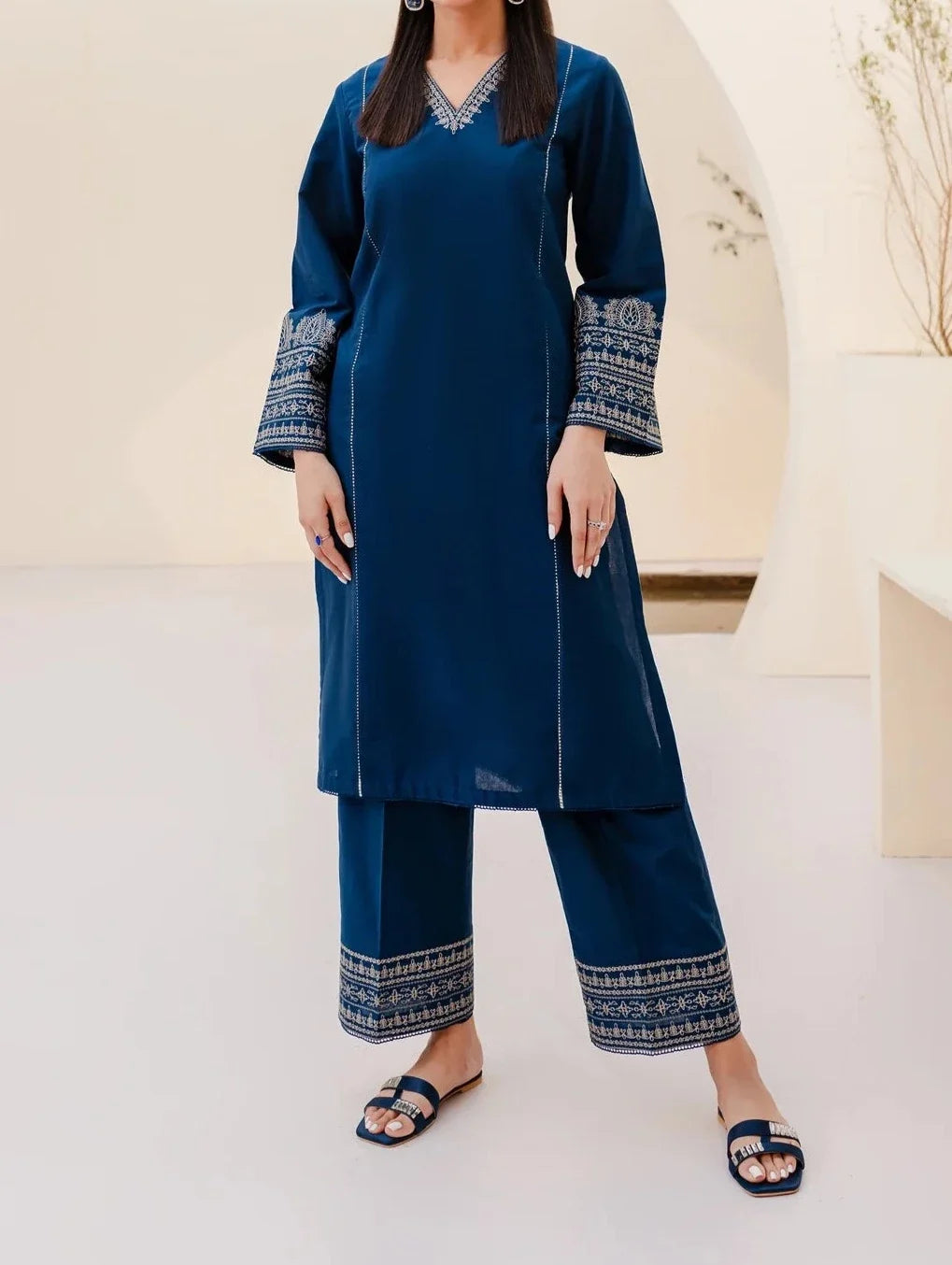SMT W447- Embroidered 2pc Linen dress