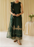 SMT S887-Embroidered 3pc Lawn Dress with Embroidered Munar Dupatta.