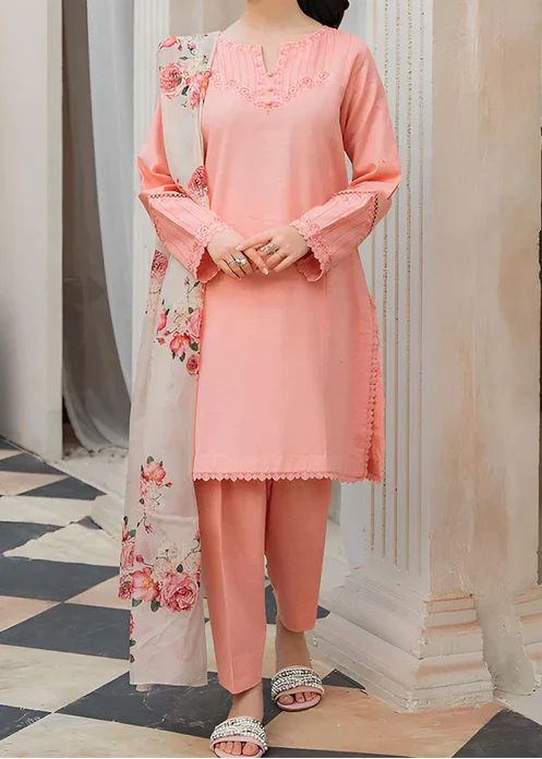SMT S1310-Embroidered 3pc Lawn Dress With Printed Lawn Dupatta.