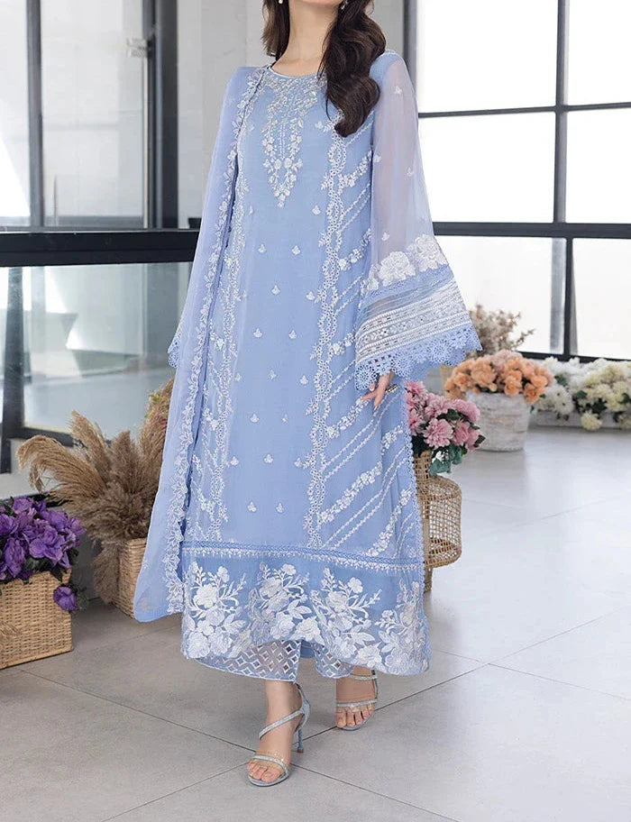 SMT S763-Embroidered 3pc organza dress with Embroidered organza duppata.