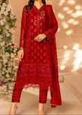 WINE SCARLET– Embroidered Chiffon Unstitched 3Pc Suit.