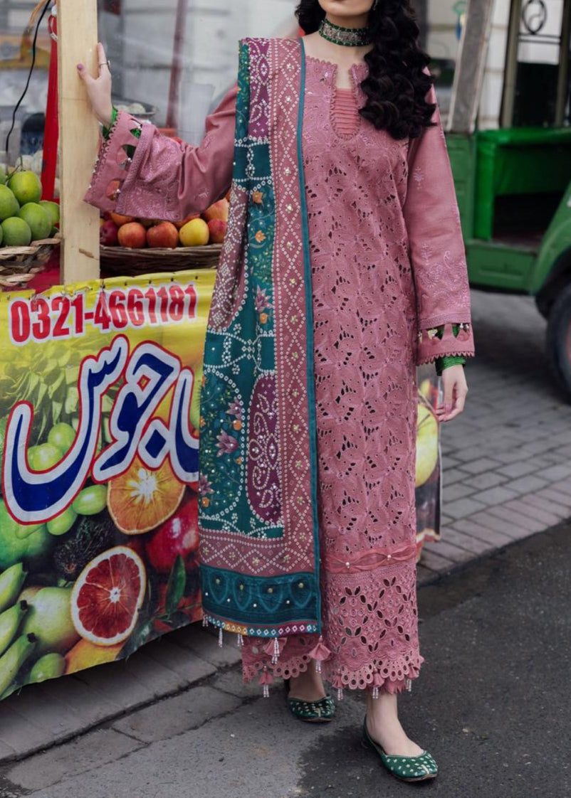 SMT S1029-Embroidered 3PC CHIKANKARI Lawn Dress With Printed Munar Dupatta.