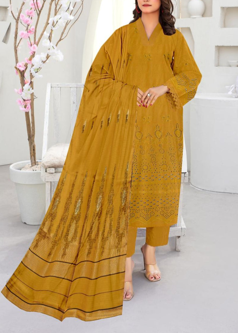 SMT S1025-Embroidered 3PC CHIKANKARI Lawn Dress With Printed Lawn Dupatta.