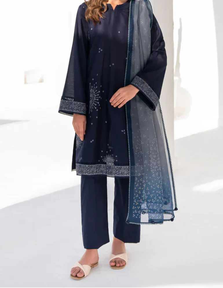 SMT Z(S1193)- Stitched Embroidered 3pc Lawn Dress With Printed Munar Dupatta.