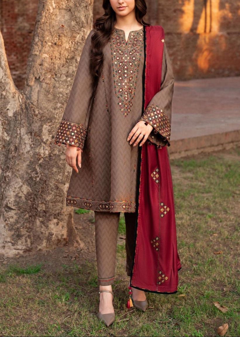SMT S956-Embroidered Sequence 3PC Lawn Dress With Embroidered Chiffon Dupatta.