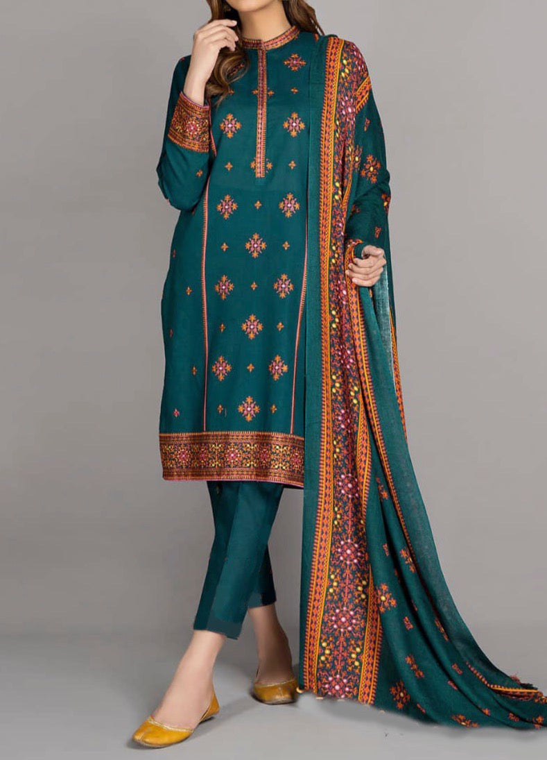 SMT S220 - Embroidered 3pc linen dress with embroidered Linen dupatta.