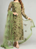 SMT W262- Embroidered 3pc linen dress with Embroidered Organza dupatta.