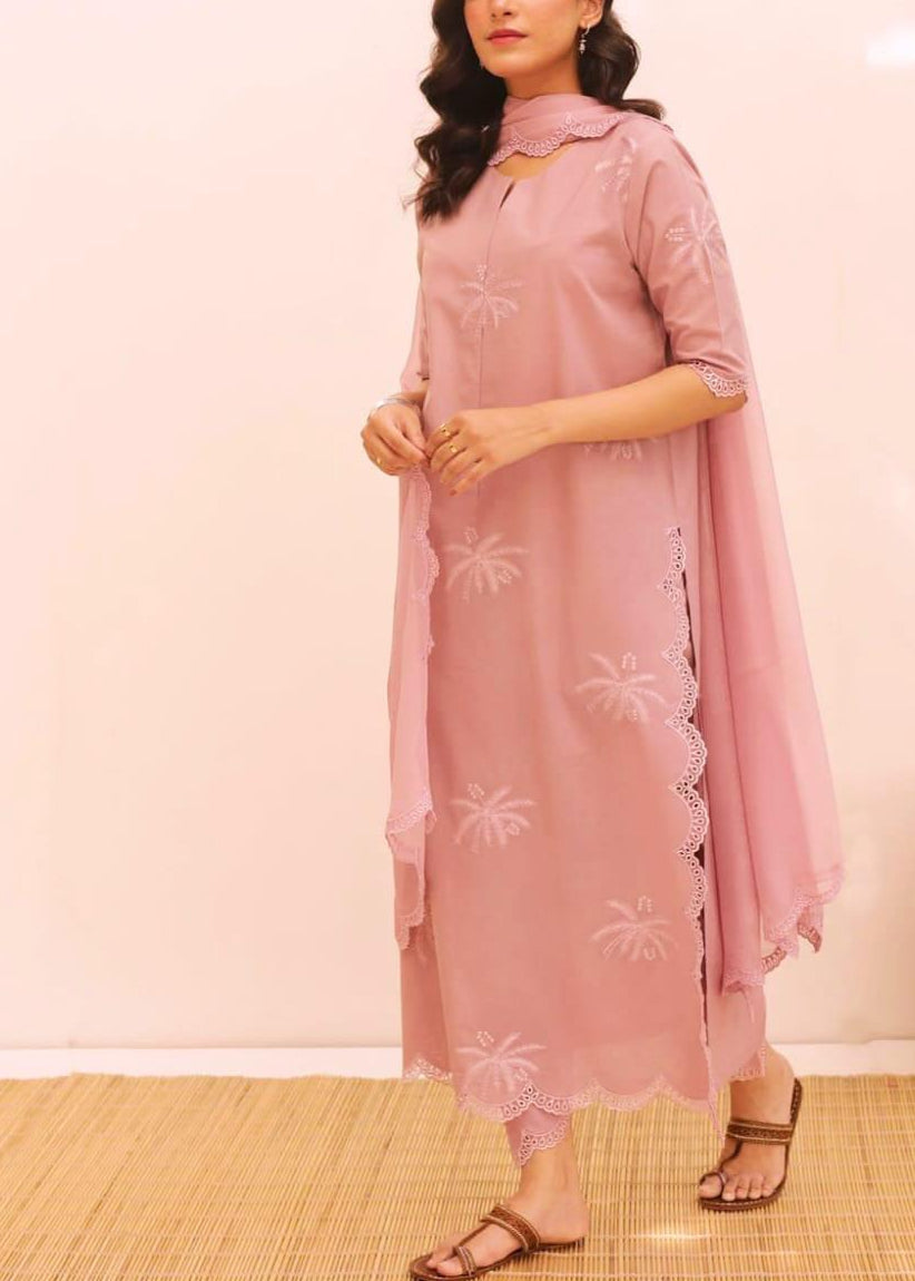 SMT S883-Embroidered 3pc Lawn Dress with Embroidered Munar Dupatta.