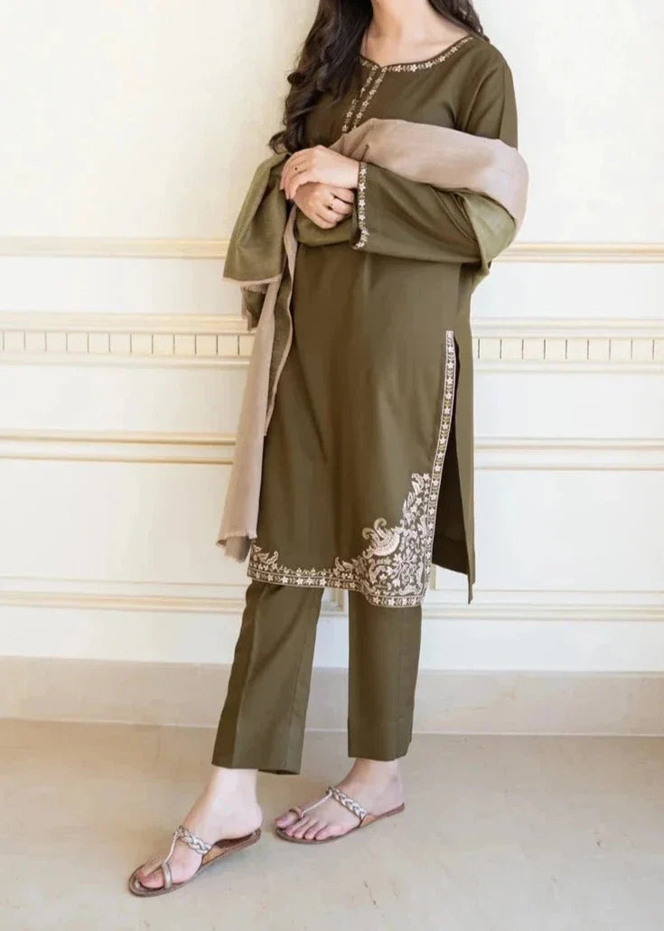 SMT W513-Embroidered 3pc Marina dress with Shawl.
