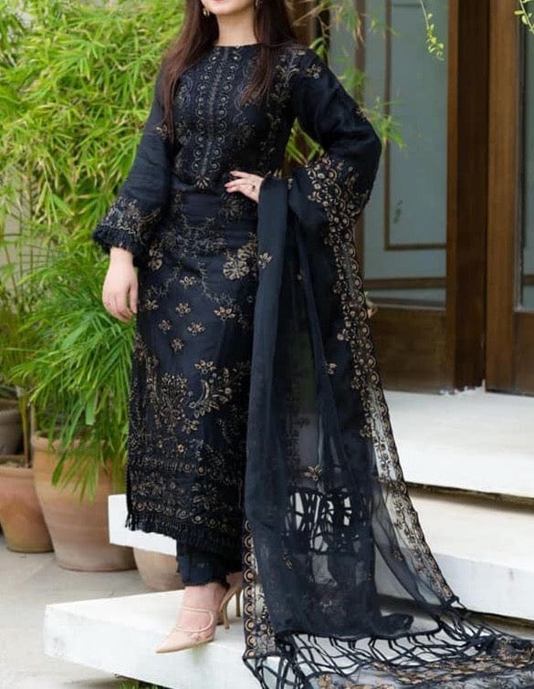 SMT W109 -Embroidered 3pc marina dress with embroidered chiffon dupatta