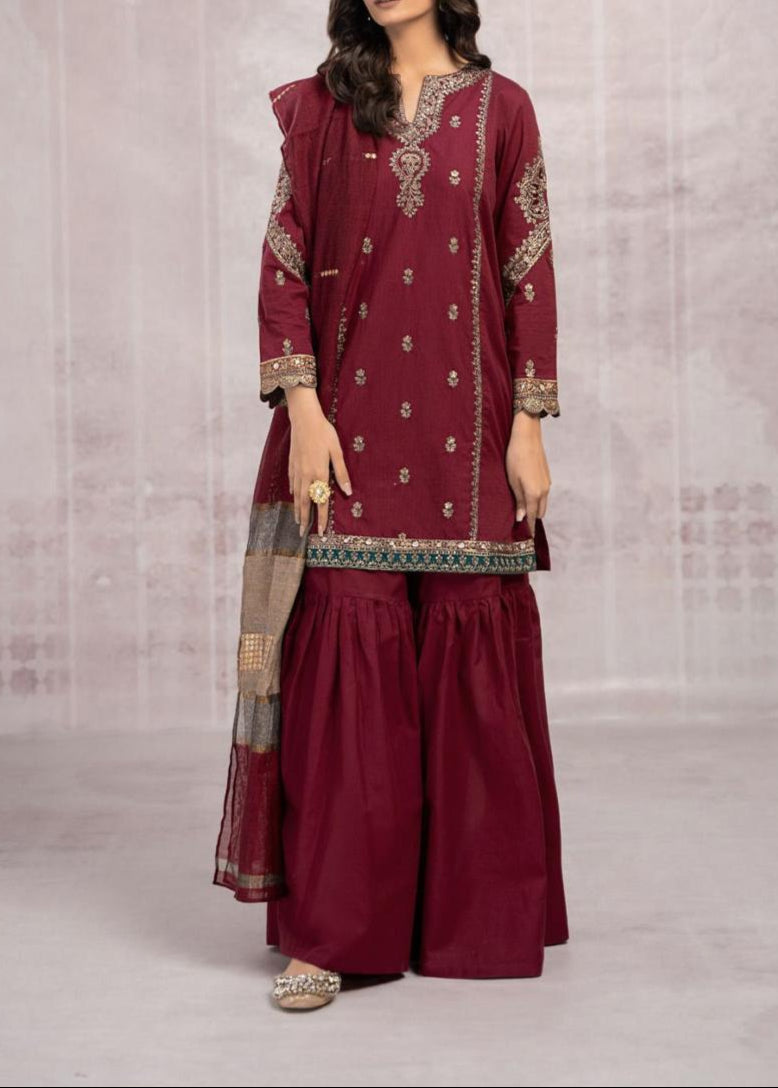 SMT S911-Embroidered 3PC Lawn Dress With Printed Munar Dupatta.