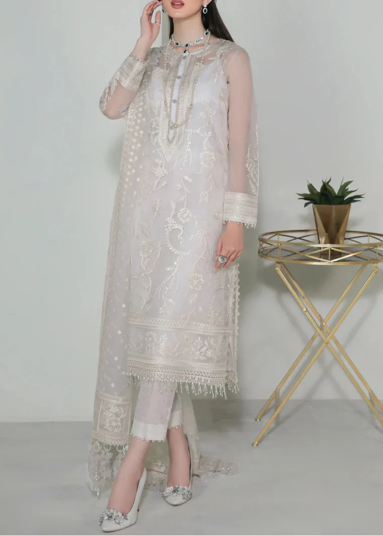 SMT W596-Embroidered 3pc Organza Dress with Embroidered Organza Duppata.