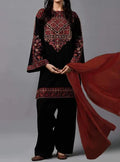 SMT W338-Embroidered 3pc khaddar dress With Plain dyed Wool Shawl.