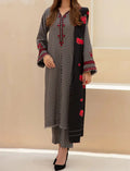 SMT W390-Printed 3pc karandi dress with Printed karandi net Shwal.