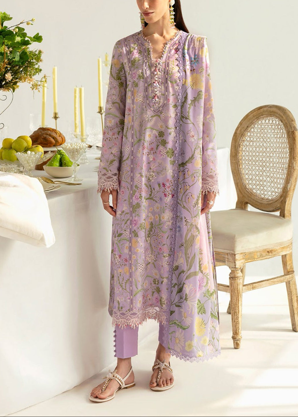 SMT S1134-Embroidered 3pc CHIKANKARI Lawn dress with Printed Chiffon Dupatta.