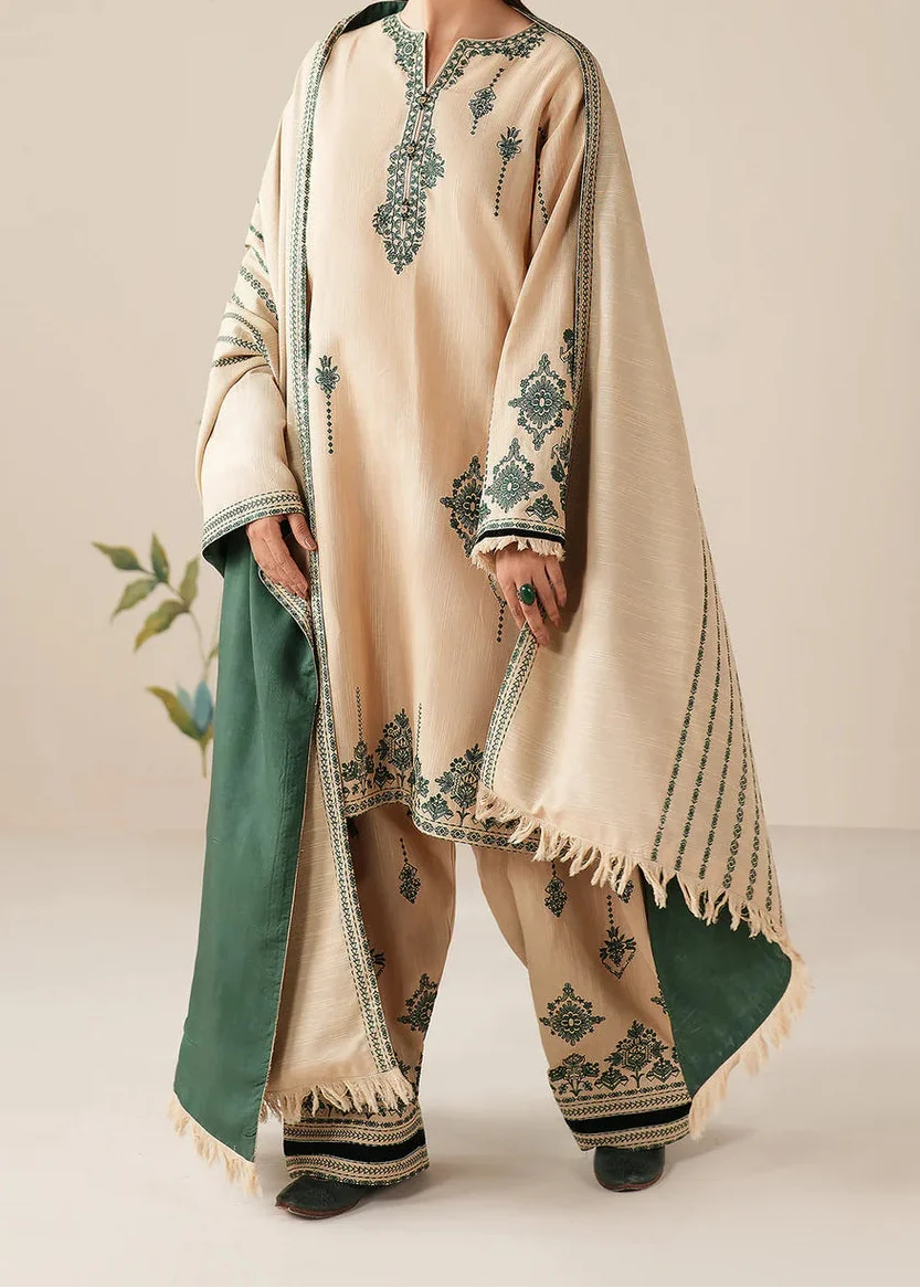 SMT W861-Embroidered 3pc Marina Dress With Printed Shawl.