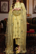 SMT W22-  Embroidered 3pc silk dress with embroidered organza dupatta.