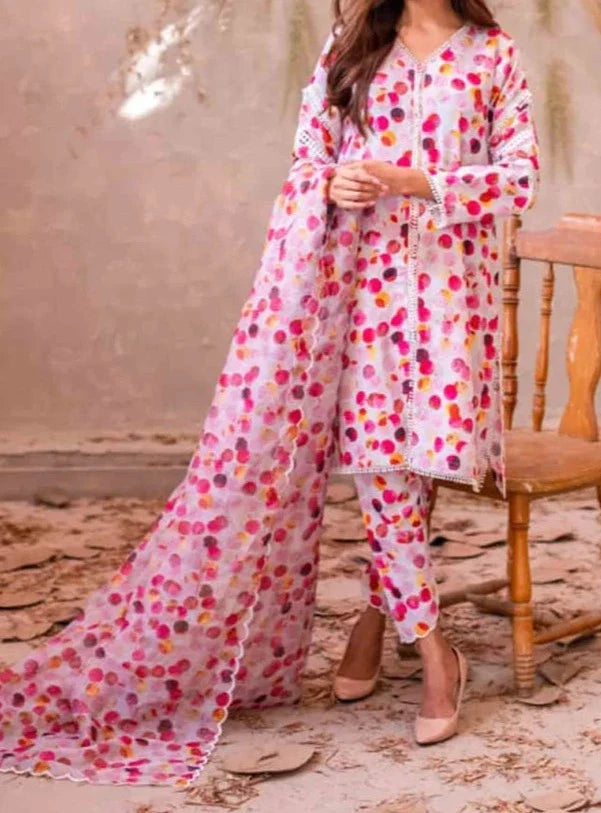SMT W289- Printed 3pc soft crepe dress With Printed organza dupatta.