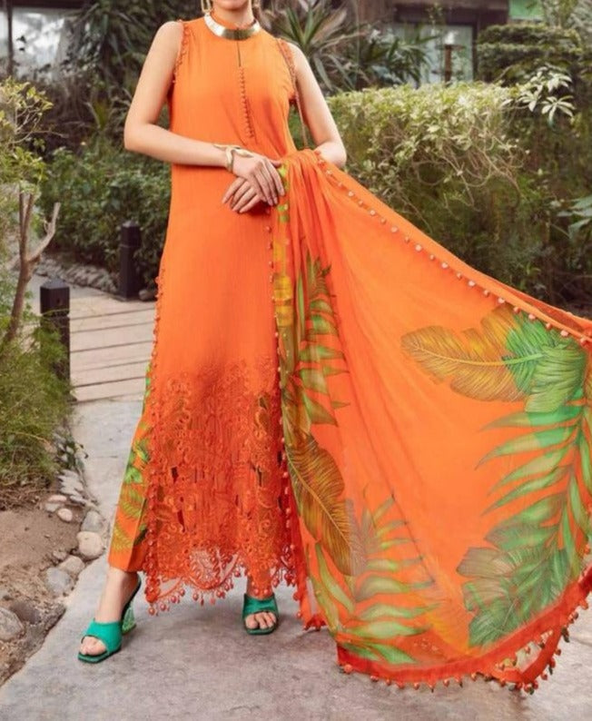 SMT S668-Embroidered 3PC Lawn with Printed Munar dupatta.
