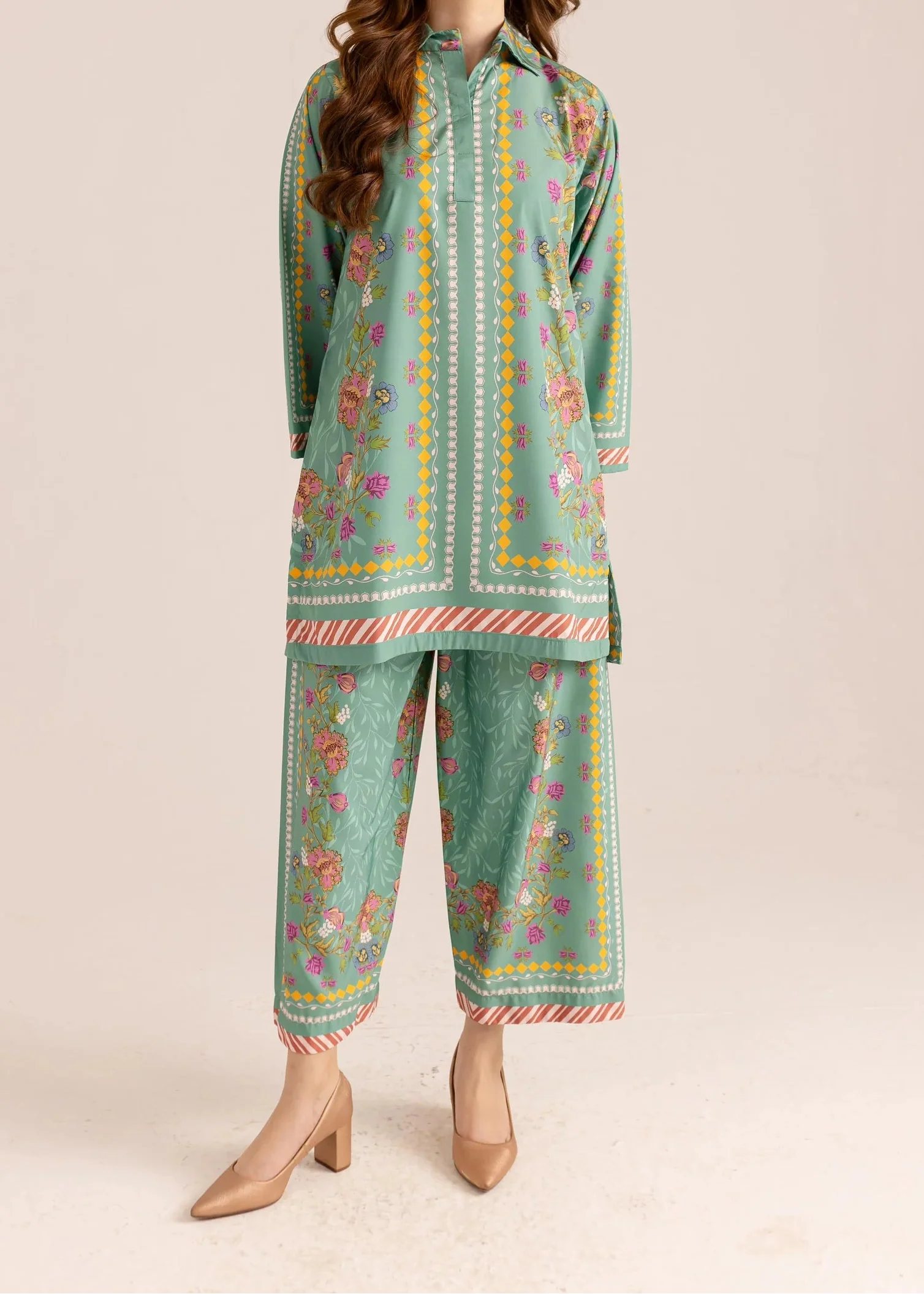 SMT W923 -Digital Printed 2pc Silk Dress.