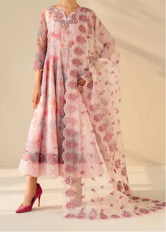SMT S1335 - Printed & Embroidered 3pc Lawn Dress With Embroidered Chiffon Dupatta.