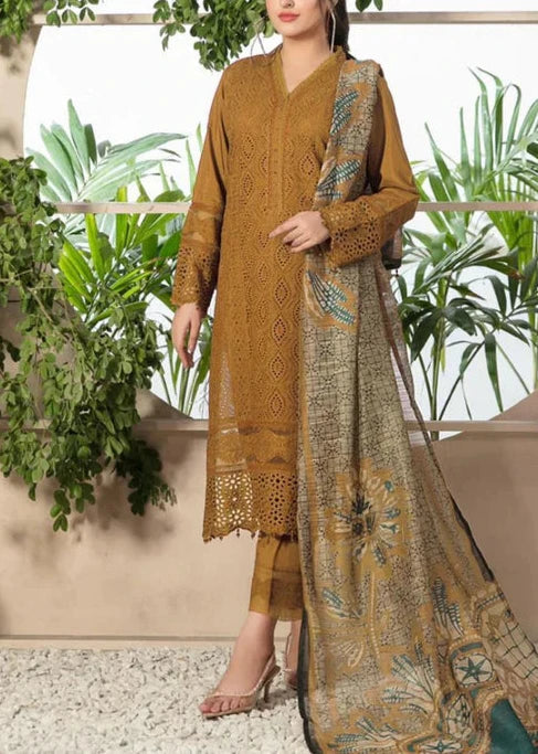 SMT W658-Embroidered 3pc Chickan khaddar Dress With Printed shawl.