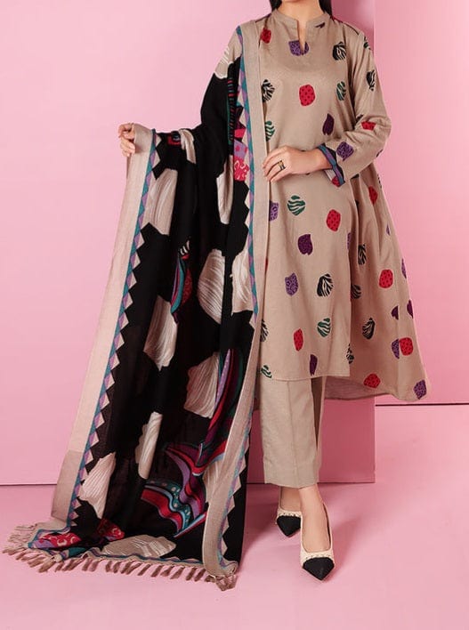 SMT W428- Embroidered 3pc marina dress with Printed shawl.