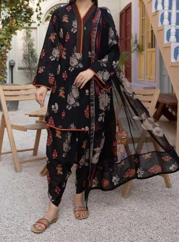 SMT W248- Digital Printed 3pc linen dress with Printed Linen dupatta.