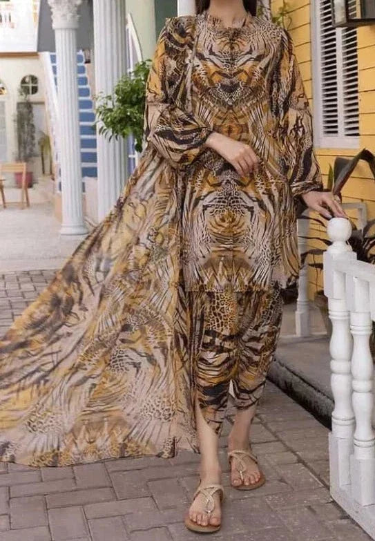SMT W249- Digital Printed 3pc linen dress with Printed Linen dupatta.