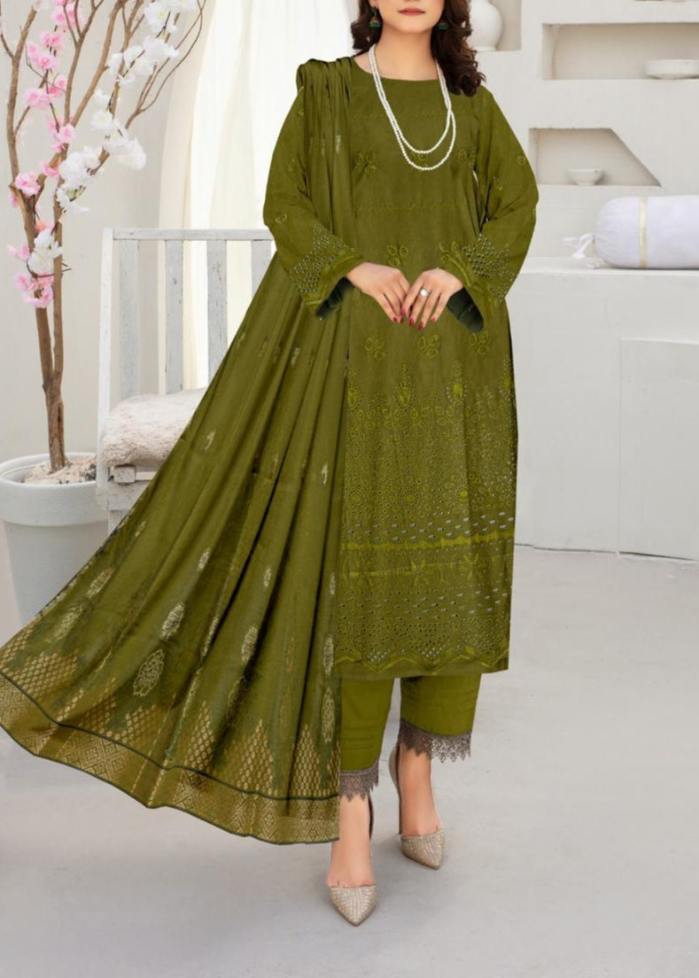 SMT S1026-Embroidered 3PC CHIKANKARI Lawn Dress With Printed Lawn Dupatta.