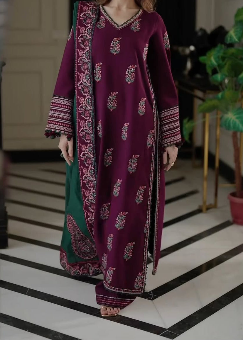 SMT Z-(W775 ) - Stitched Embroidered 3pc Marina Dress With Embroidered Marina Shawl.