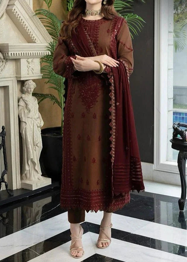 SMT Z-(S665) - Stitched Embroidered 3PC Lawn dress with Embroidered chiffon dupatta.