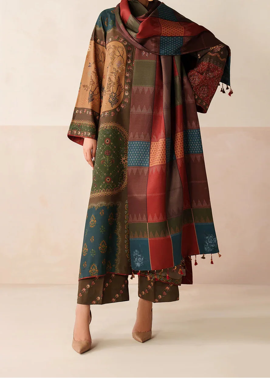 SMT W849 - Digital Printed 3pc Karandi Dress With Digital Printed Karandi Shawl.