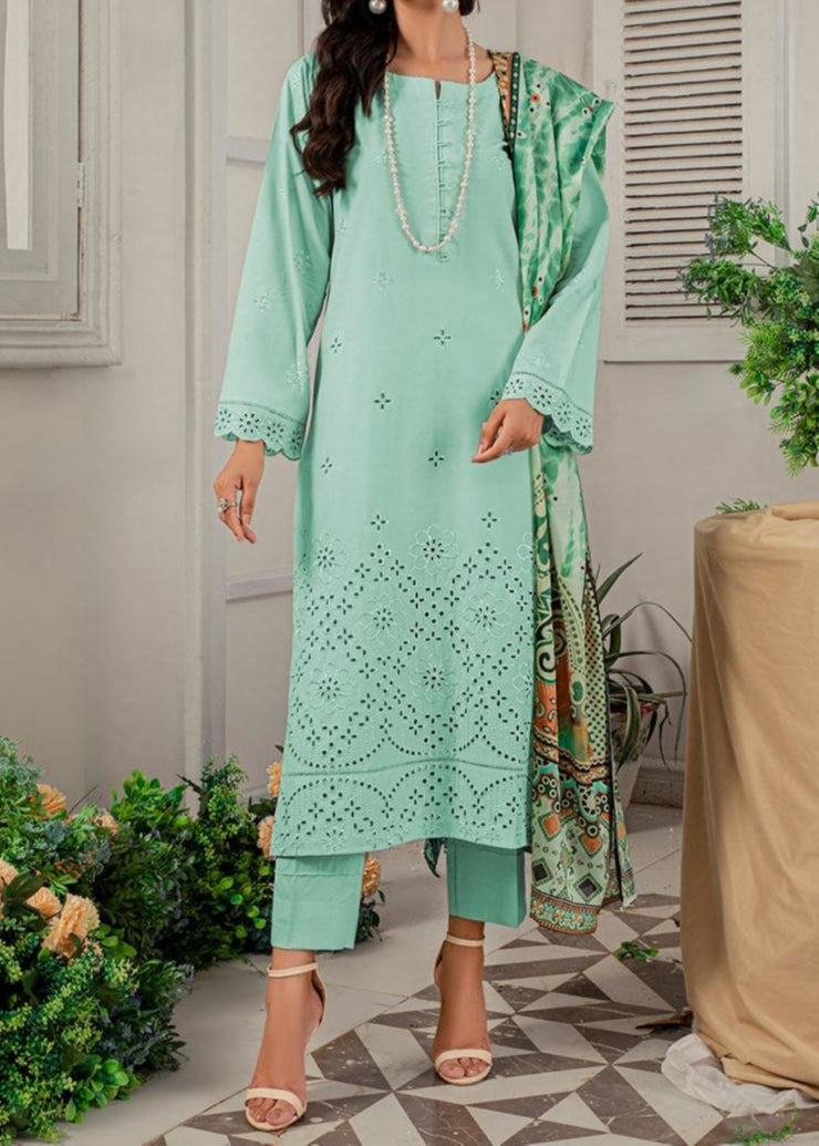 SMT S913-Embroidered 3PC CHIKANKARI Lawn Dress With Printed Munar Dupatta.