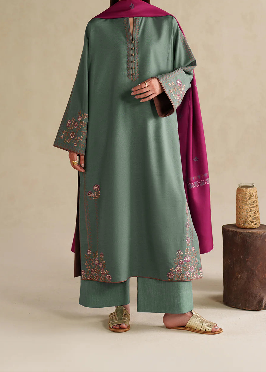 SMT W978-Embroidered 3pc Marina Dress With Printed Shawl.