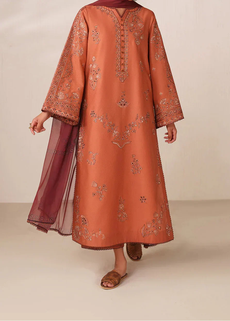 SMT Z-(S1377 )- Stitched Embroidered 3pc Lawn Dress With Printed Chiffon Dupatta.