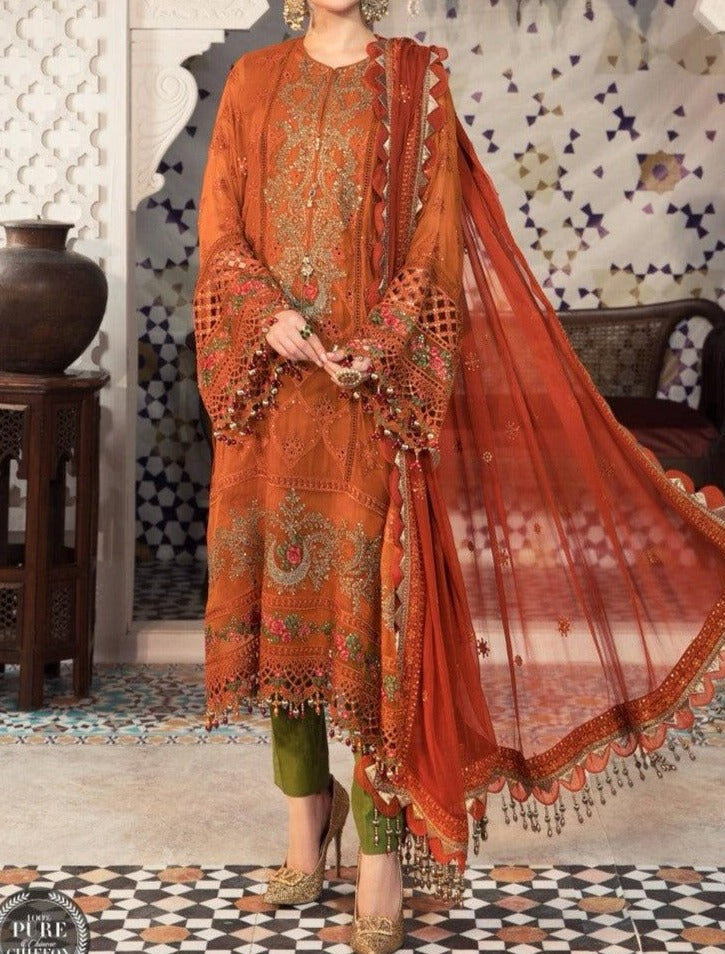 SMT S663-Embroidered 3PC Lawn dress with Embroidered chiffon dupatta.